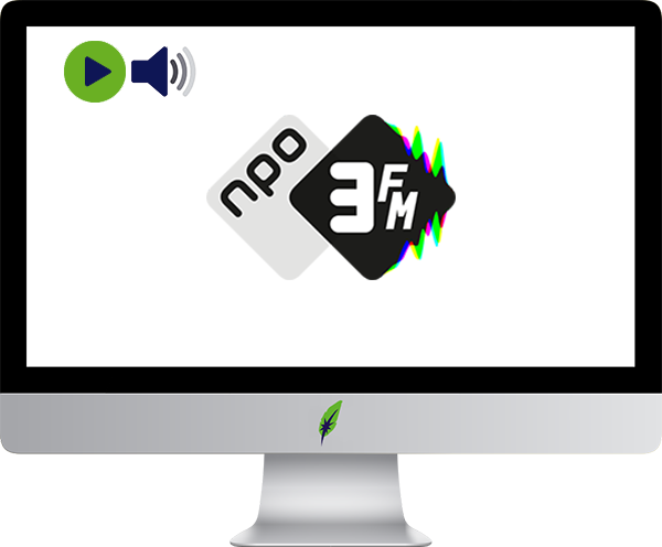 Afbeelding computerscherm met logo radiozender NPO 3 FM - Nederland - in kleur op transparante achtergrond - 600 * 496 pixels